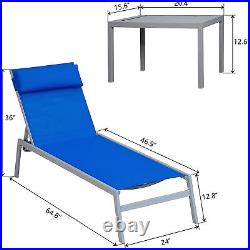 Patio Chaise Lounge Set, 3 Pieces Adjustable Backrest Pool Lounge Chairs Steel
