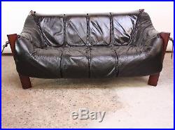 Percival Lafer Mid Century Modern Brazilian Leather and Rosewood 2 Seater Sofa