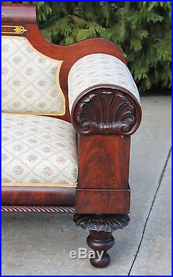Philadelphia Cook & Parkin Empire Flamed Mahogany Sofa Shell Carved c1825