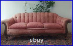 Pink Tufted Chanel Wood Frame Vintage Sofa