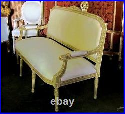 Polychrome French Louis XVI Settee Canapé Sofa Barbola Roses & Ribbons