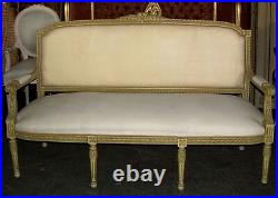Polychrome French Louis XVI Settee Canapé Sofa Barbola Roses & Ribbons