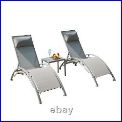 Pool Lounge Chairs Set of 3, Adjustable Aluminum Outdoor Chaise Lounge Chairs