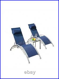 Pool lounge chair with metal side table for patio lawn poolside backyard