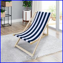 Populus wood sling chair blue Stripe Broad folding chaise lounge chair