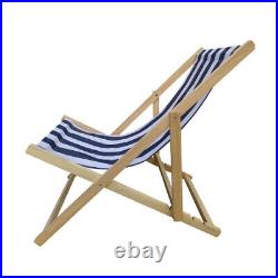 Populus wood sling chair blue Stripe Broad folding chaise lounge chair