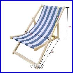 Populus wood sling chair blue Stripe Broad folding chaise lounge chair