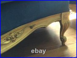 Pre-Civil War Antique Sectional Sofa Tufted Royal Blue Velvet and Gold