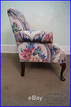 Quality Chippendale Mahogany Claw Foot Loveseat with Floral Tapestry Upholstry