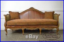 Quality French Louis XV Style Leather & Upholstered Carved Sofa