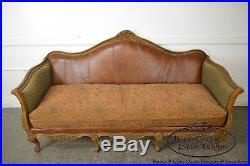 Quality French Louis XV Style Leather & Upholstered Carved Sofa