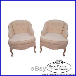 Quality French Louis XV Style Pair of Barrel Back Bergere Lounge Chairs