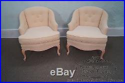 Quality French Louis XV Style Pair of Barrel Back Bergere Lounge Chairs