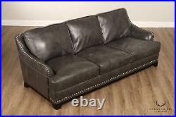 Quality Grey Leather Three Seat Nailhead Sofa