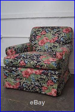 Quality Pair of Custom Floral Upholstered Club Chairs by Baker