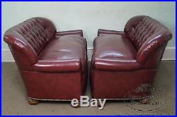 Quality Pair of Tufted Leather Mid Size Chesterfield Sofas
