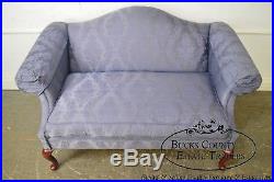 Queen Anne Style Blue Damask Upholstery Loveseat