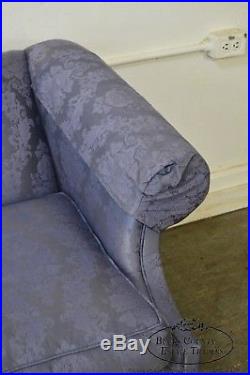Queen Anne Style Blue Damask Upholstery Loveseat
