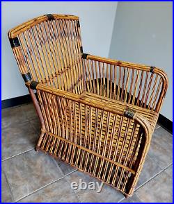 RARE Bamboo Rattan Wicker 33 tall Stick Club Chair from estate of Perry Como