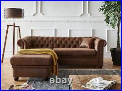 RESTORED ANTIQUE Vintage Chesterfield Brown Ottoman Right Sofa Pure Buffalos