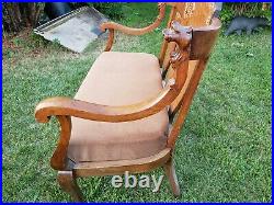 Rare 1900 Antique Parlor Furniture Carved Lion Chair Sofa Set Gargoyle Tiger Oak