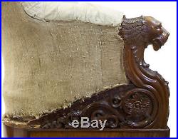 Rare 19th Century Carved Walnut And Mahogany Buttonback Sofa