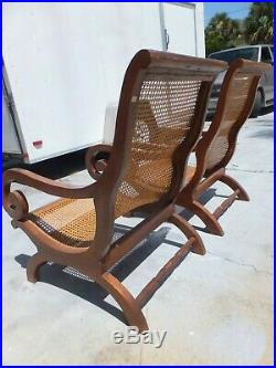 Rare Anglo-Indian British Colonial Teak and Cane Plantation Chairs