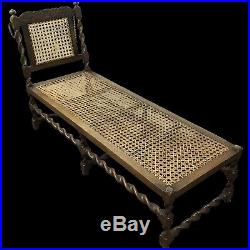 Rare Antique English Dark Oak Barley Twist Daybed Chaise Lounge Adjustable Back