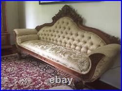 Rare Antique Victorian Carved Sofa Gorgeous Wood Tufted Sofa 90L x 50H x 25D
