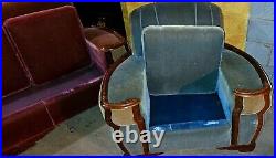 Rare Art Deco 1930s-50s Sofa & 2 Chairs