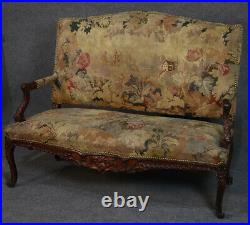 Rare Flemish Tapestry Carved Walnut French Louis XV Settee Sofa C1850s