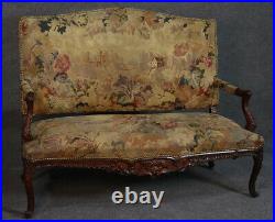 Rare Flemish Tapestry Carved Walnut French Louis XV Settee Sofa C1850s