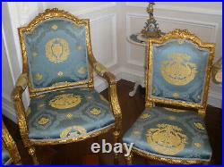 Rare French Antique 19 Century Louis XVI Gilt 5 Pc Sofa, Arm Chairs, Chairs Set