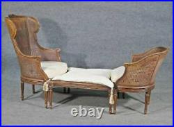 Rare French Louis XVI Carved Walnut Caned Duchess Brisee 3 PC Chaise Daybed