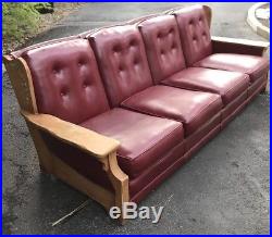 Rare MONTEREY 100 4-Seat Sofa with Painted Design and Original Maroon Upholstery