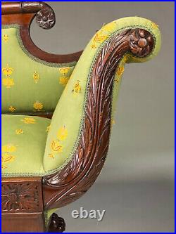 Rare Neo-classical Child's Carved Mahogany Clawfoot Settee With Footstool
