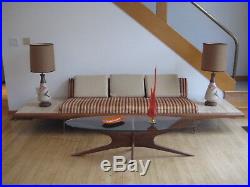 Rare Original Midcentury Pearsall Sofa With Built In Travertine End Tables