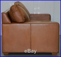 Rare Rrp £3400 Collin & Hayes Aged Brown Leather Sofabed Feather Filled Cushions
