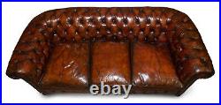 Rare Victorian Chesterfield Brown Leather Six Piece Sofa Armchairs Stool Suite