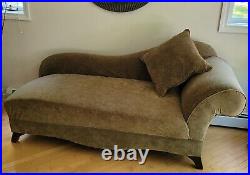 Rare Vintage Cleopatra Chaise Lounge Sofa Chair Brown Velvet Loveseat with Pillow