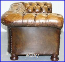 Rare Vintage Hand Dyed Whiskey Heritage Brown Leather Chesterfield Club Sofa