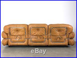 Rare Vintage Italian Camel Leather & Chrome Sofa Mid Century Modern Frattini Era