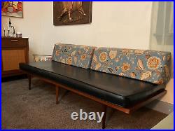Real 1960s MCM Floating Sofa or Daybed with Black Vinyl Seat and Wedge Bolsters
