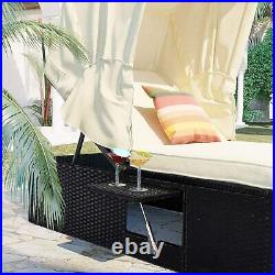 Reclining Pool Chaise Lounge Chair Canopy Bed Patio Furniture with Cushions