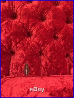 Red Antique Italian Rococo Baroque Victorian Button Tufted Couch / Sofa Regency