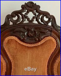 Red loveseat couch- Victorian redwood 19th Century- Hand carved rosewood
