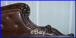 Regency Mahogany & Brown Leather Chesterfield Buttoned Chaise Lounge Sofa Chair