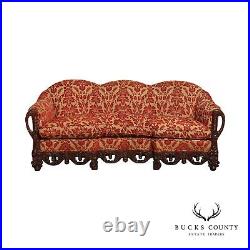 Renaissance Revival Ornate Carved and Custom Upholstered Sofa