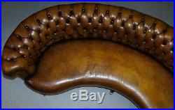 Restored Howard & Sons Chesterfield Victorian Brown Leather Crescent Framed Sofa