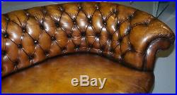 Restored Howard & Sons Chesterfield Victorian Brown Leather Crescent Framed Sofa